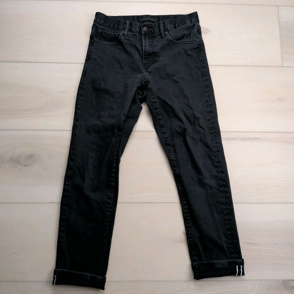 Uniqlo Jeans Selvedge Mens 28x27 Black Slim Straight‎ Mid-Rise Denim
